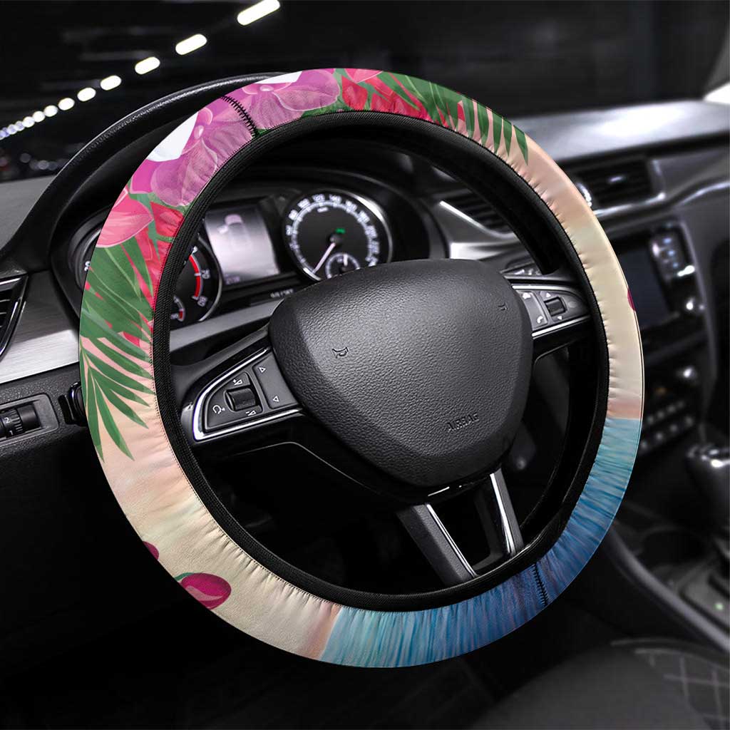 Aruba Flamingo Steering Wheel Cover Tropical Sunset Vibes