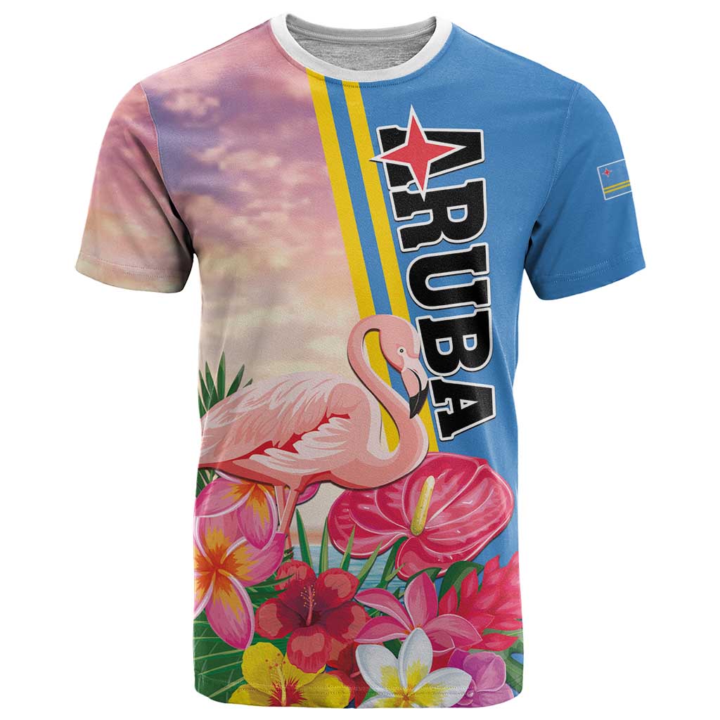 Personalised Aruba Flamingo T Shirt Tropical Sunset Vibes