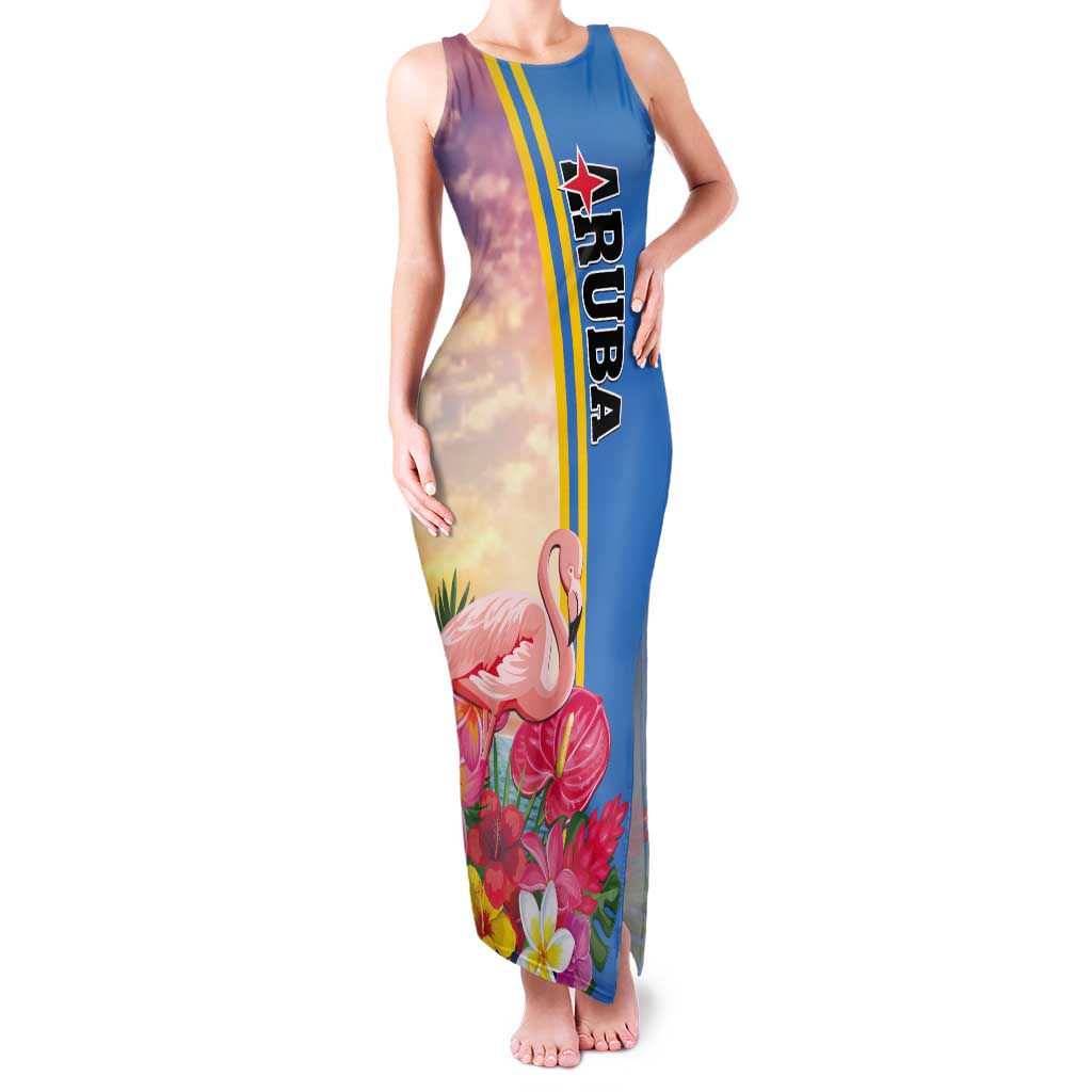 Personalised Aruba Flamingo Tank Maxi Dress Tropical Sunset Vibes