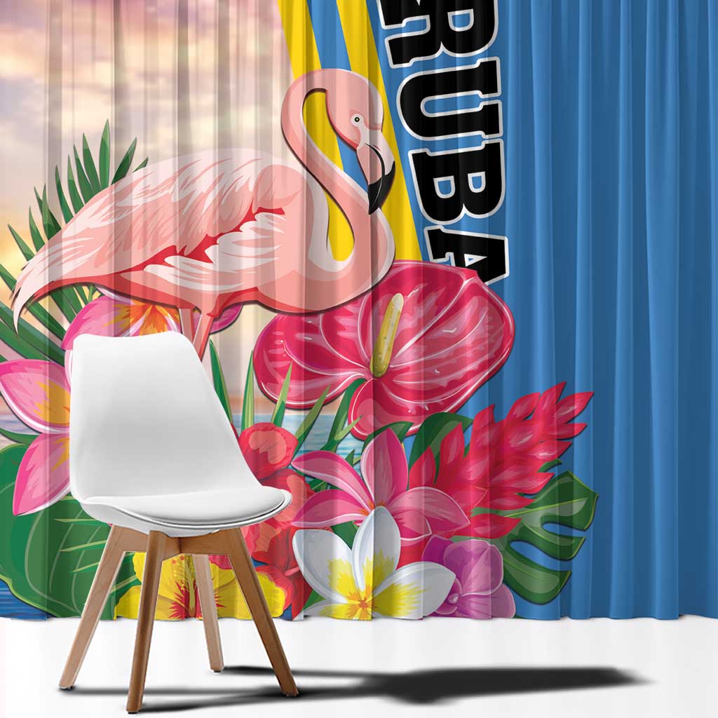 Aruba Flamingo Window Curtain Tropical Sunset Vibes