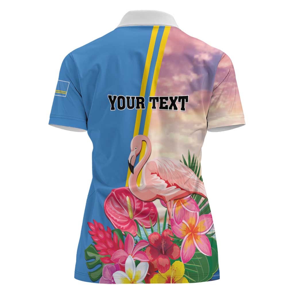 Personalised Aruba Flamingo Women Polo Shirt Tropical Sunset Vibes