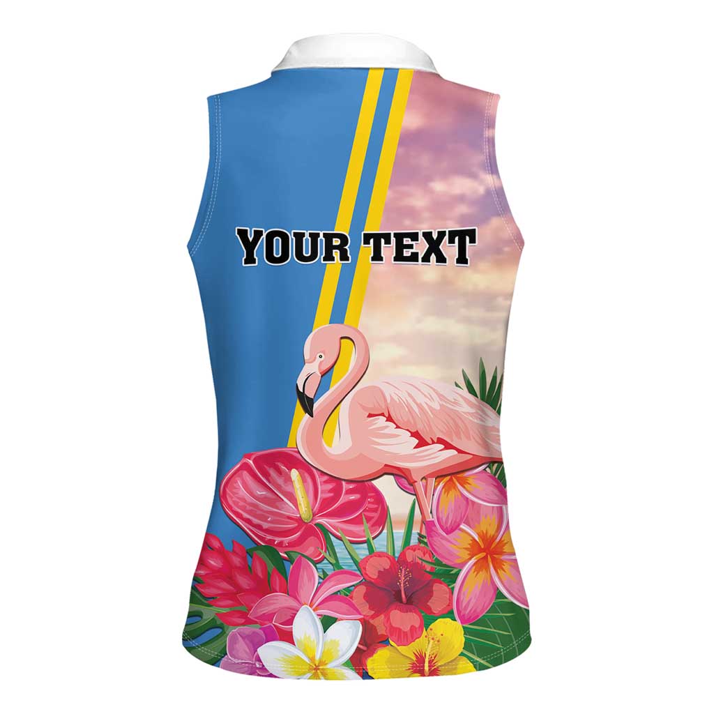 Personalised Aruba Flamingo Women Sleeveless Polo Shirt Tropical Sunset Vibes