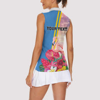 Personalised Aruba Flamingo Women Sleeveless Polo Shirt Tropical Sunset Vibes
