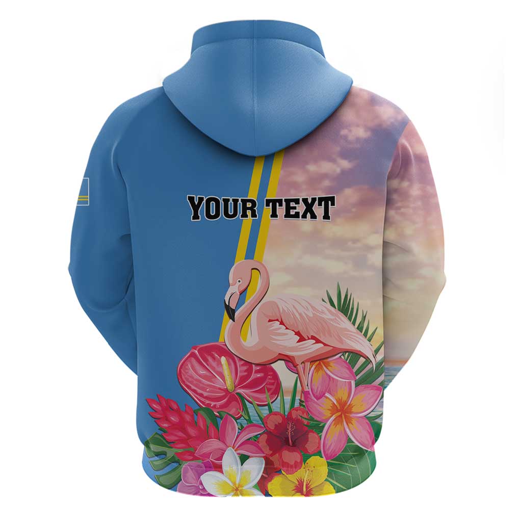 Personalised Aruba Flamingo Zip Hoodie Tropical Sunset Vibes