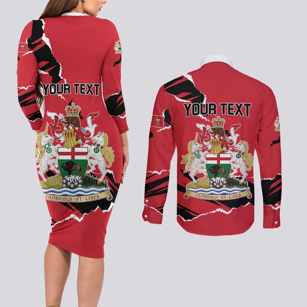 Personalized Canada Manitoba Province Bison Couples Matching Long Sleeve Bodycon Dress and Long Sleeve Button Shirt Gloriosus et Liber
