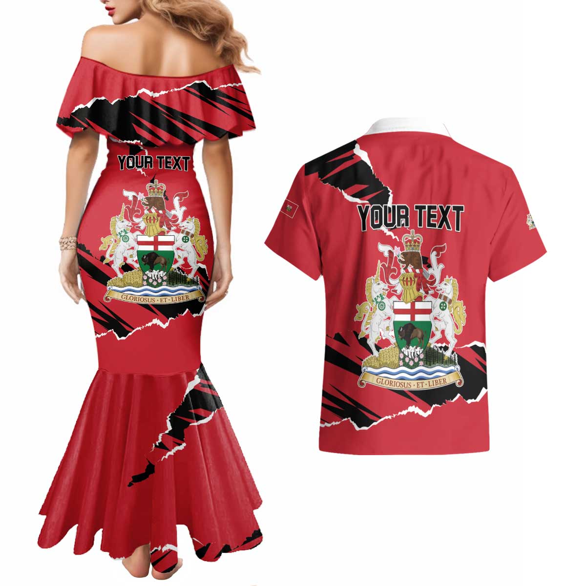 Personalized Canada Manitoba Province Bison Couples Matching Mermaid Dress and Hawaiian Shirt Gloriosus et Liber