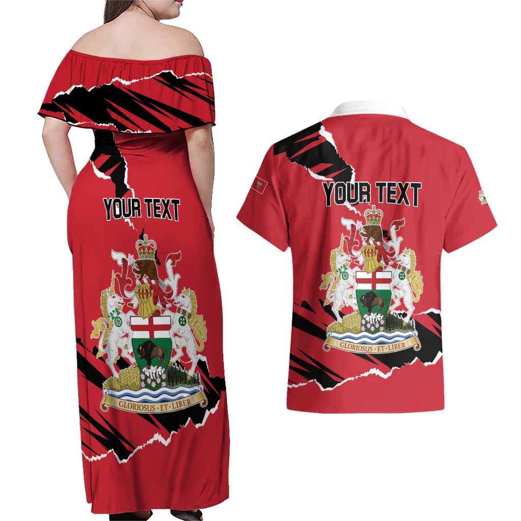 Personalized Canada Manitoba Province Bison Couples Matching Off Shoulder Maxi Dress and Hawaiian Shirt Gloriosus et Liber