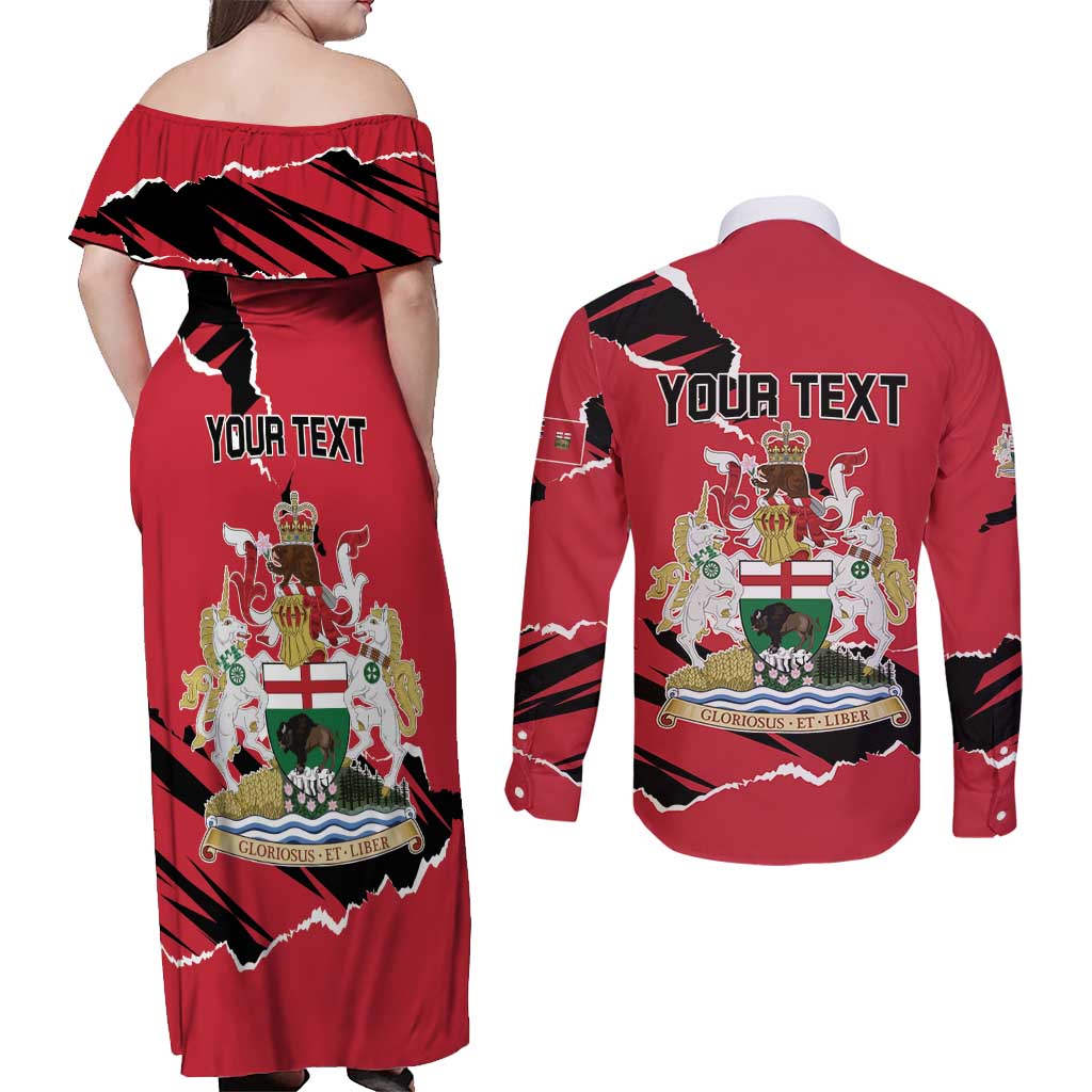 Personalized Canada Manitoba Province Bison Couples Matching Off Shoulder Maxi Dress and Long Sleeve Button Shirt Gloriosus et Liber
