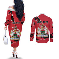 Personalized Canada Manitoba Province Bison Couples Matching Off The Shoulder Long Sleeve Dress and Long Sleeve Button Shirt Gloriosus et Liber