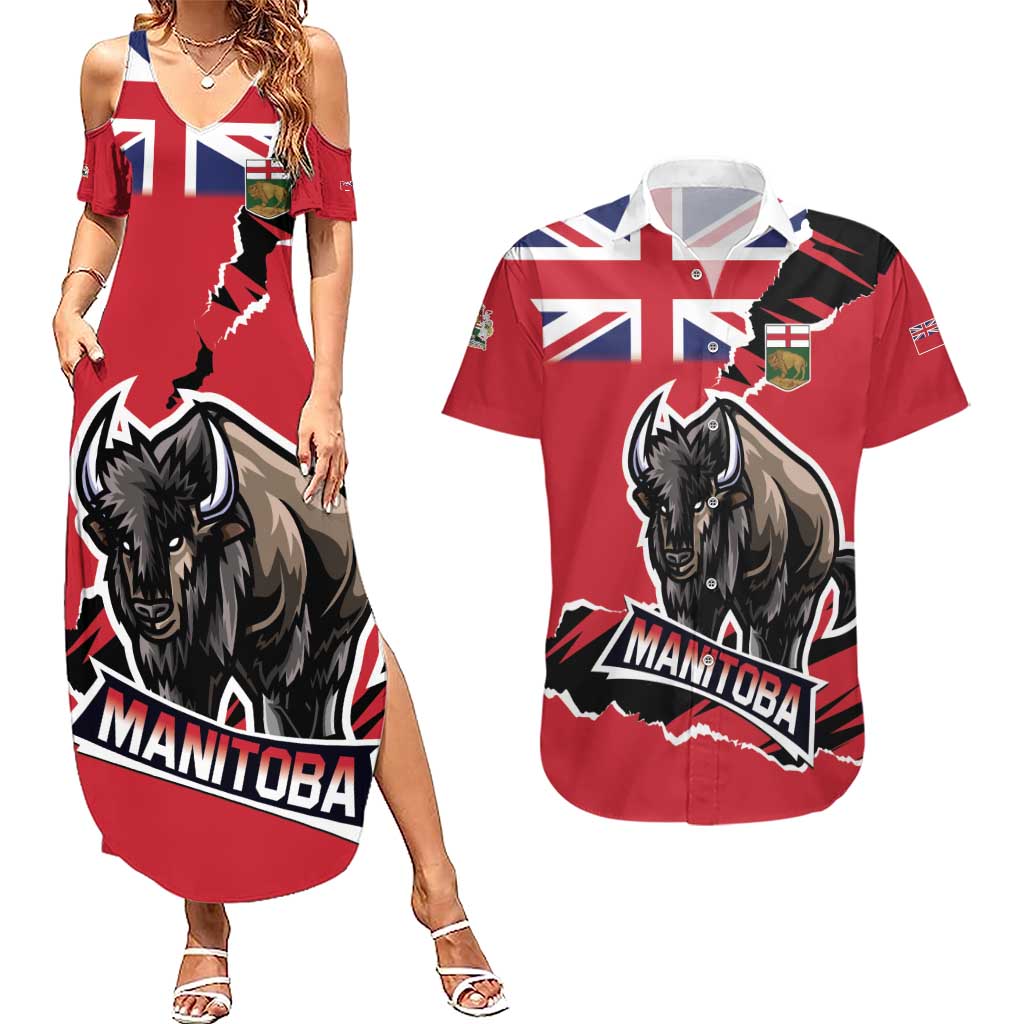 Personalized Canada Manitoba Province Bison Couples Matching Summer Maxi Dress and Hawaiian Shirt Gloriosus et Liber
