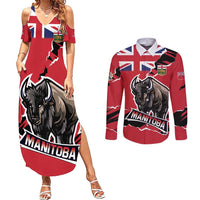 Personalized Canada Manitoba Province Bison Couples Matching Summer Maxi Dress and Long Sleeve Button Shirt Gloriosus et Liber