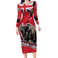 Personalized Canada Manitoba Province Bison Family Matching Long Sleeve Bodycon Dress and Hawaiian Shirt Gloriosus et Liber