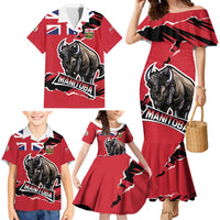 Personalized Canada Manitoba Province Bison Family Matching Mermaid Dress and Hawaiian Shirt Gloriosus et Liber