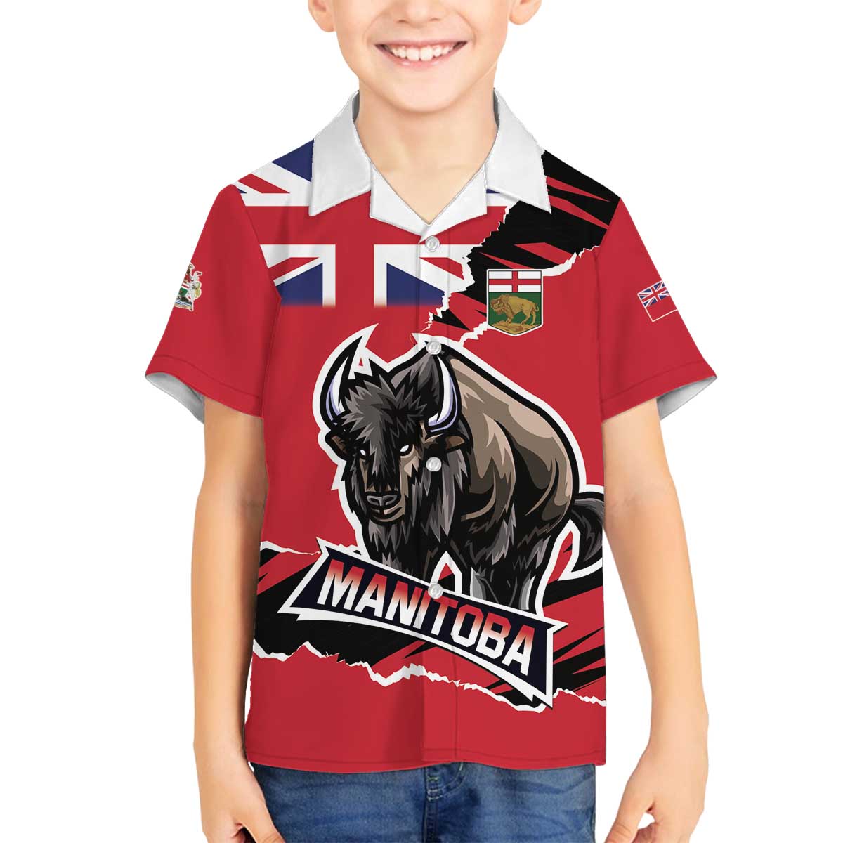 Personalized Canada Manitoba Province Bison Family Matching Off The Shoulder Long Sleeve Dress and Hawaiian Shirt Gloriosus et Liber