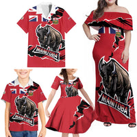 Personalized Canada Manitoba Province Bison Family Matching Off Shoulder Maxi Dress and Hawaiian Shirt Gloriosus et Liber