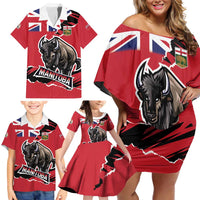 Personalized Canada Manitoba Province Bison Family Matching Off Shoulder Short Dress and Hawaiian Shirt Gloriosus et Liber