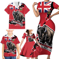 Personalized Canada Manitoba Province Bison Family Matching Short Sleeve Bodycon Dress and Hawaiian Shirt Gloriosus et Liber