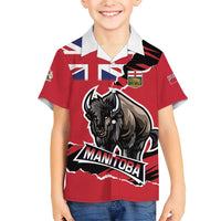 Personalized Canada Manitoba Province Bison Family Matching Short Sleeve Bodycon Dress and Hawaiian Shirt Gloriosus et Liber