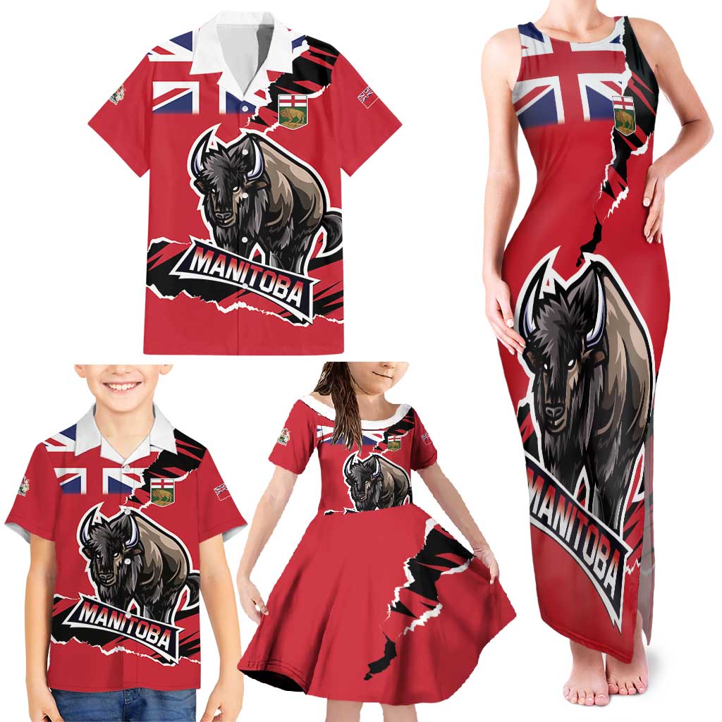 Personalized Canada Manitoba Province Bison Family Matching Tank Maxi Dress and Hawaiian Shirt Gloriosus et Liber