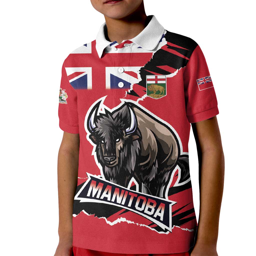 Personalized Canada Manitoba Province Bison Kid Polo Shirt Gloriosus et Liber
