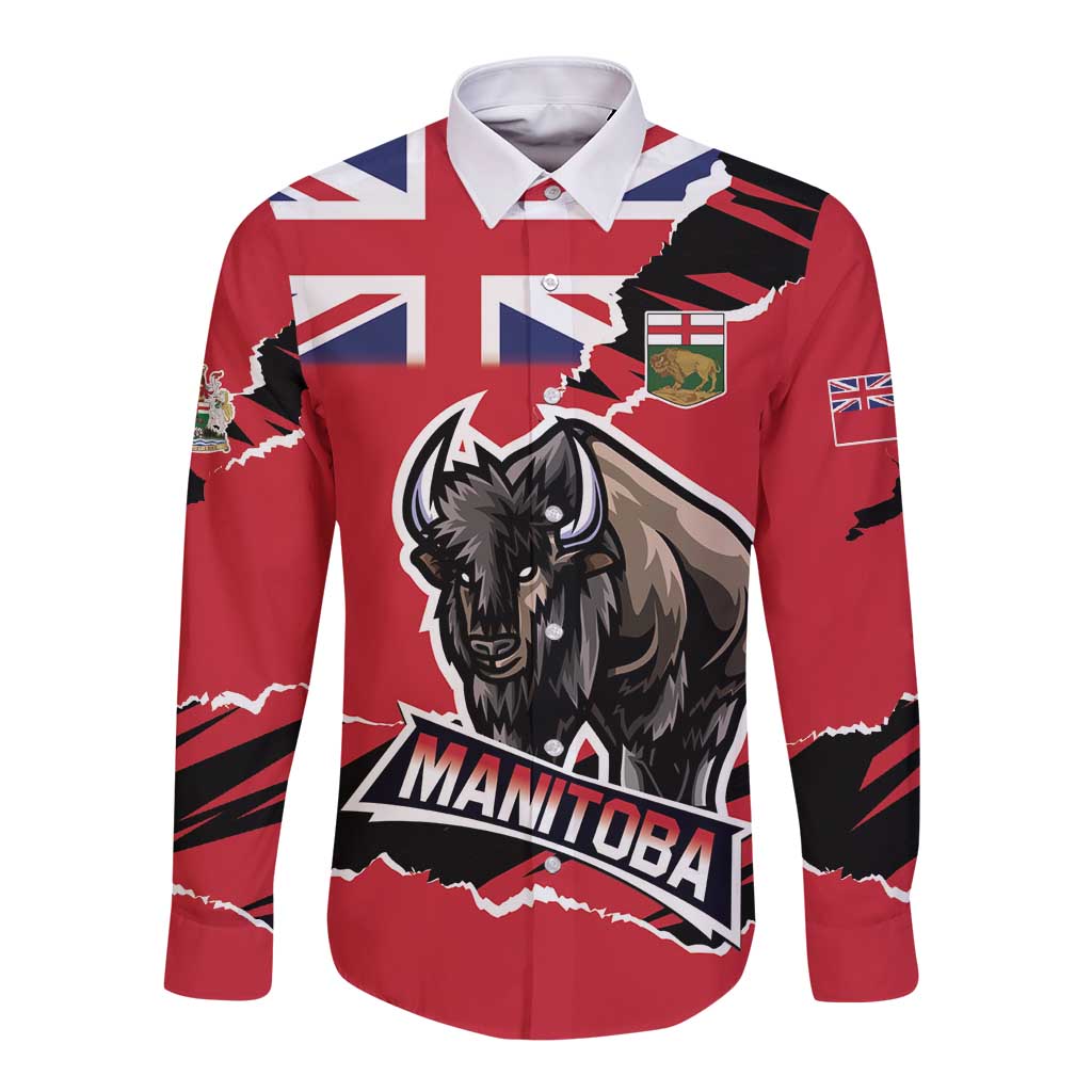 Personalized Canada Manitoba Province Bison Long Sleeve Button Shirt Gloriosus et Liber