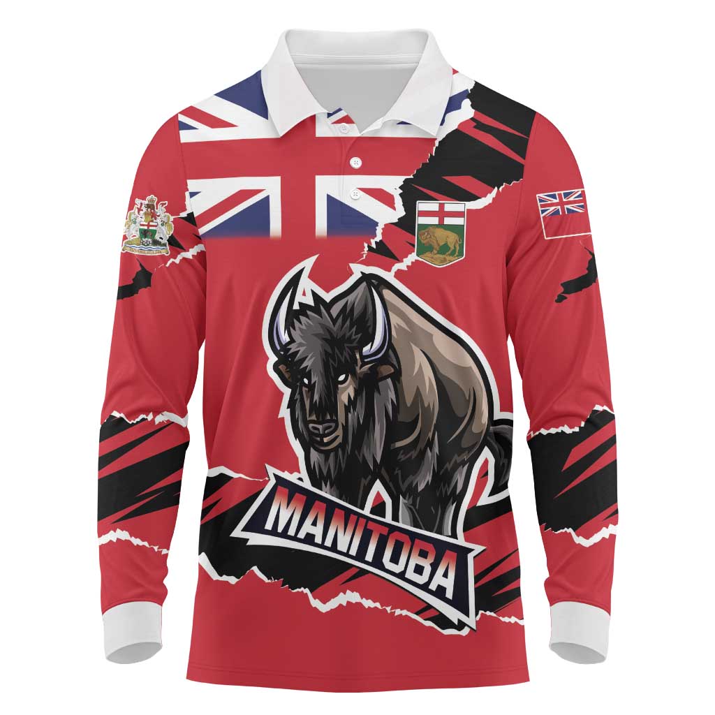 Personalized Canada Manitoba Province Bison Long Sleeve Polo Shirt Gloriosus et Liber