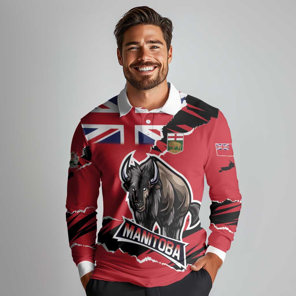 Personalized Canada Manitoba Province Bison Long Sleeve Polo Shirt Gloriosus et Liber