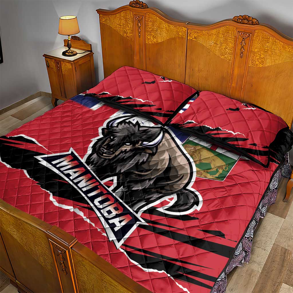 Canada Manitoba Province Bison Quilt Bed Set Gloriosus et Liber