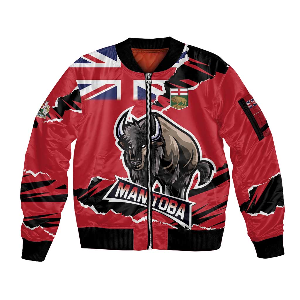 Personalized Canada Manitoba Province Bison Sleeve Zip Bomber Jacket Gloriosus et Liber