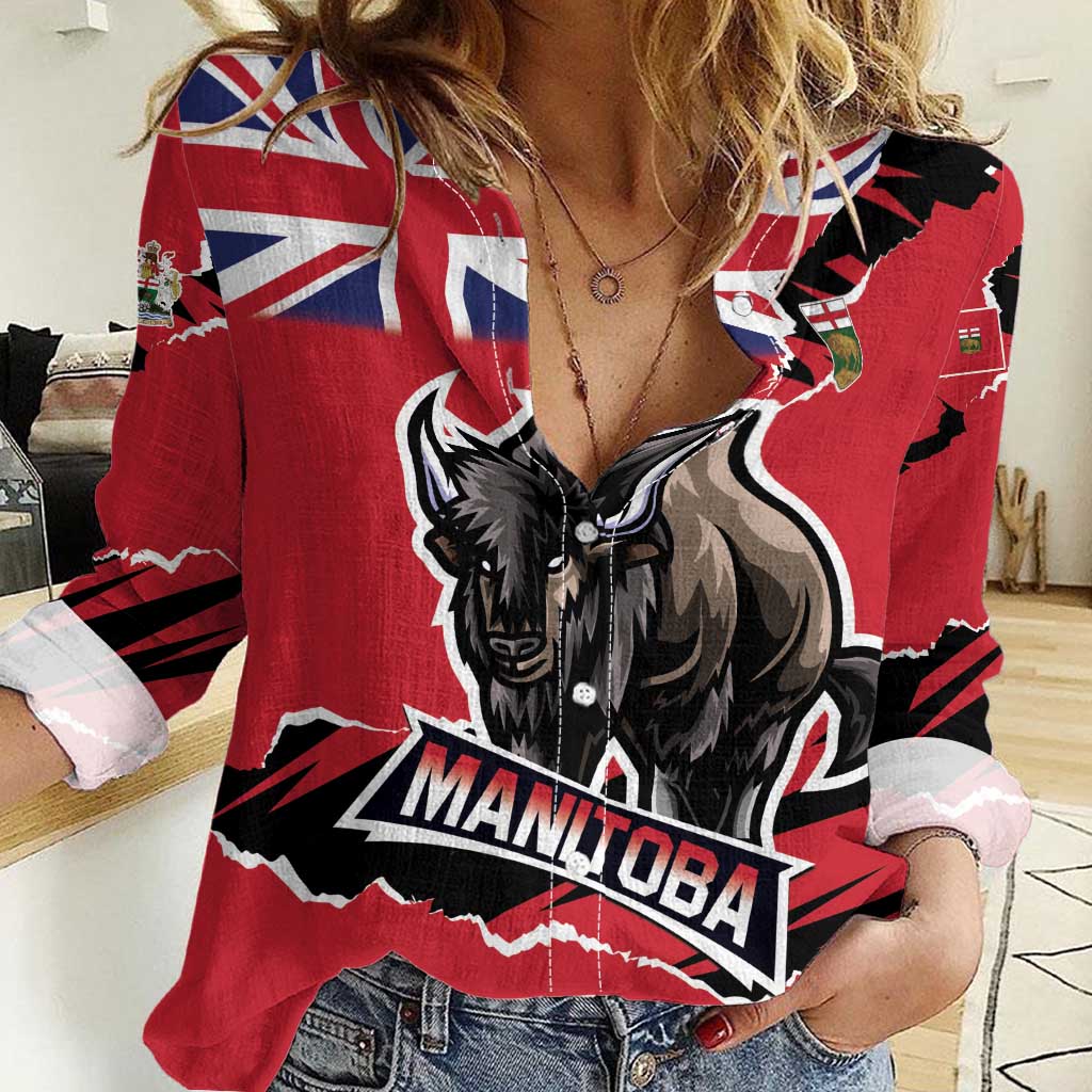 Personalized Canada Manitoba Province Bison Women Casual Shirt Gloriosus et Liber