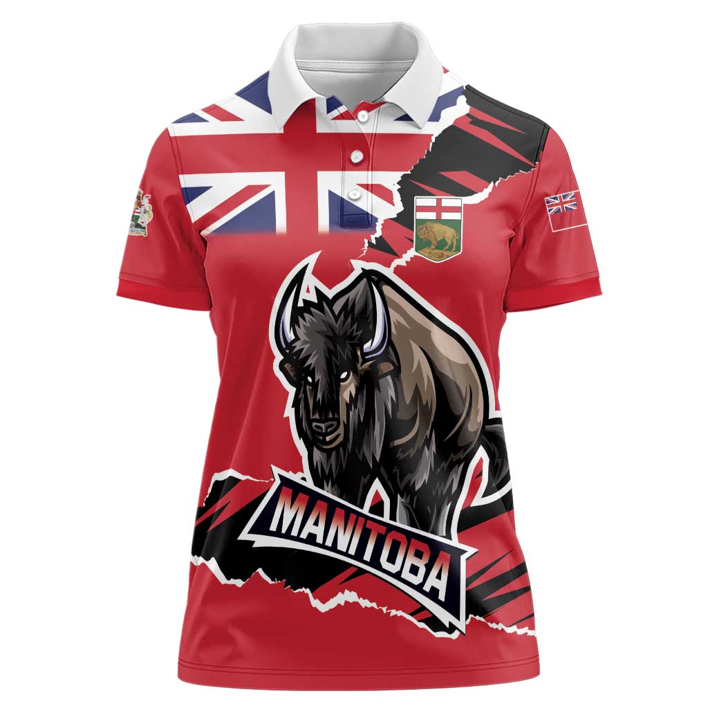 Personalized Canada Manitoba Province Bison Women Polo Shirt Gloriosus et Liber