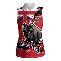 Personalized Canada Manitoba Province Bison Women Sleeveless Polo Shirt Gloriosus et Liber
