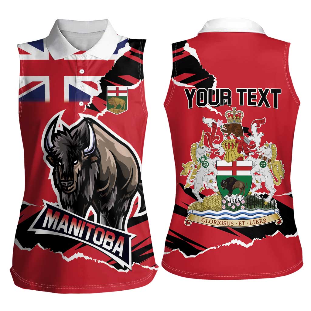 Personalized Canada Manitoba Province Bison Women Sleeveless Polo Shirt Gloriosus et Liber
