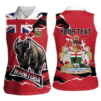 Personalized Canada Manitoba Province Bison Women Sleeveless Polo Shirt Gloriosus et Liber