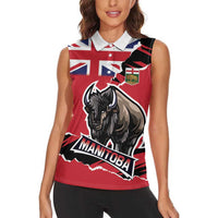 Personalized Canada Manitoba Province Bison Women Sleeveless Polo Shirt Gloriosus et Liber