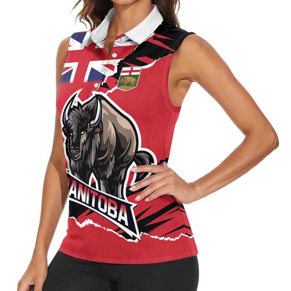 Personalized Canada Manitoba Province Bison Women Sleeveless Polo Shirt Gloriosus et Liber