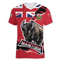 Personalized Canada Manitoba Province Bison Women V-Neck T-Shirt Gloriosus et Liber