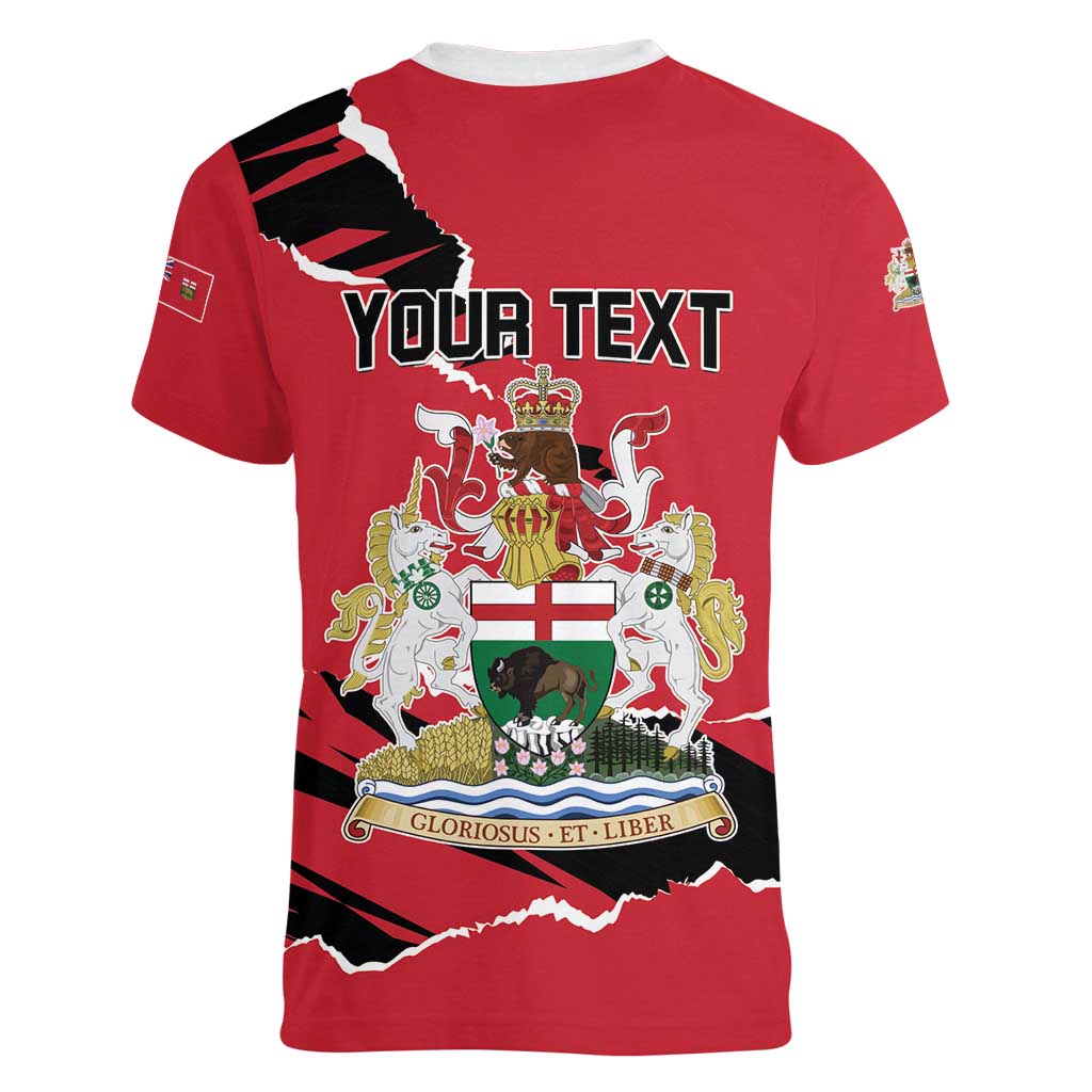 Personalized Canada Manitoba Province Bison Women V-Neck T-Shirt Gloriosus et Liber