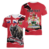 Personalized Canada Manitoba Province Bison Women V-Neck T-Shirt Gloriosus et Liber