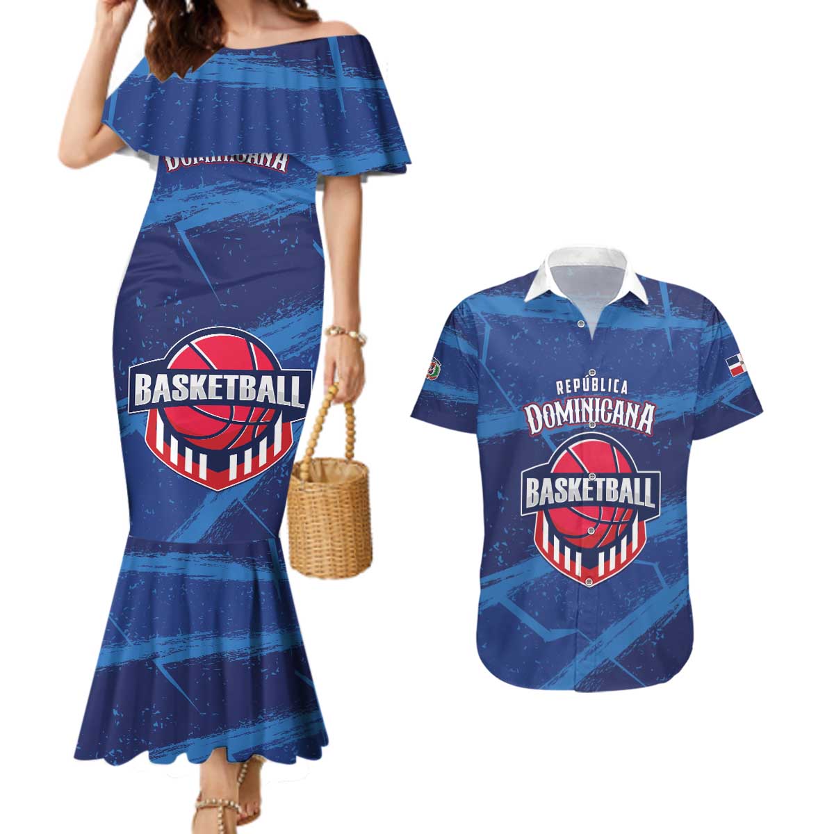 Custom Dominican Republic Basketball Couples Matching Mermaid Dress and Hawaiian Shirt Enjoy The Game