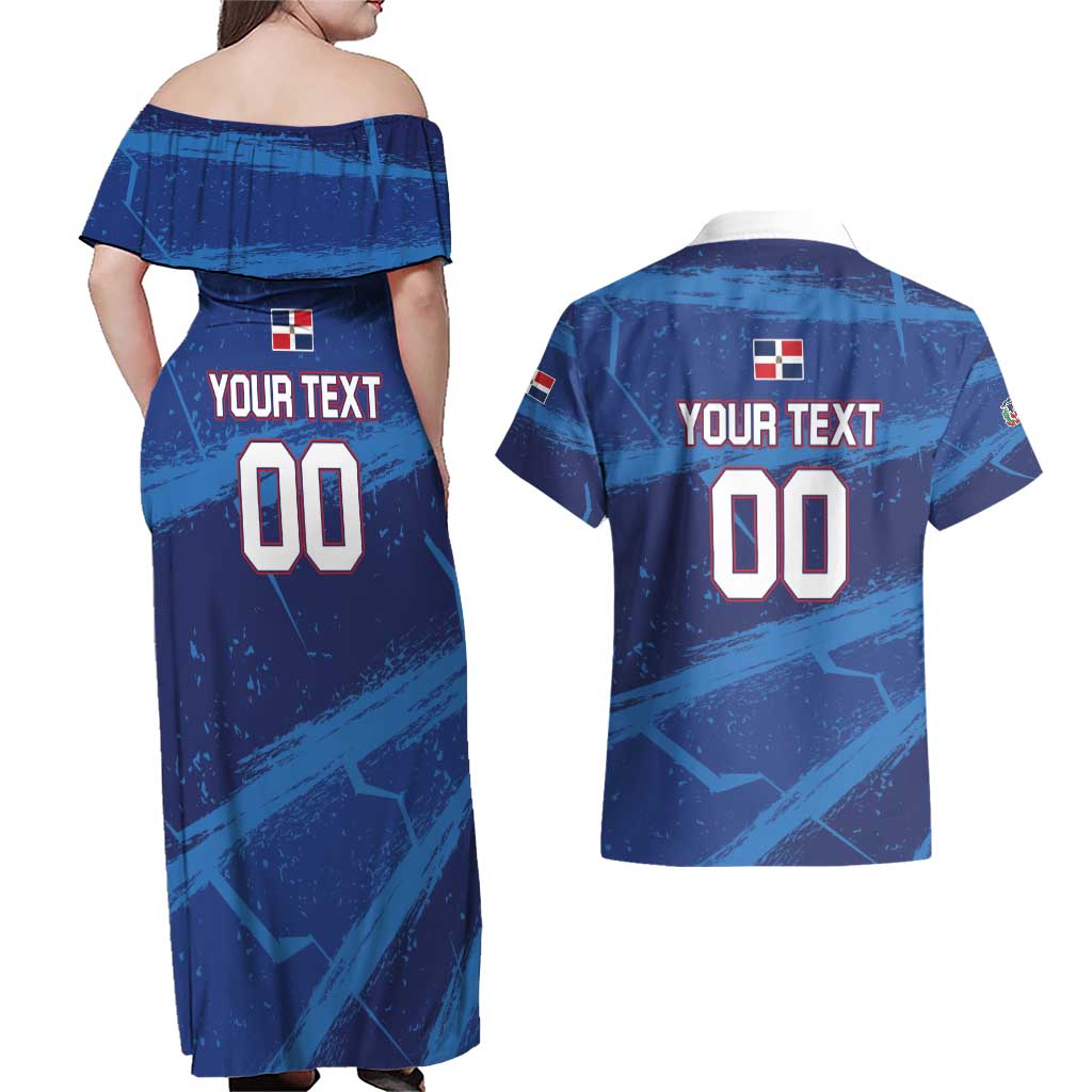 Custom Dominican Republic Basketball Couples Matching Off Shoulder Maxi Dress and Hawaiian Shirt Enjoy The Game