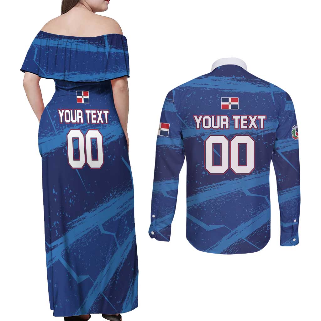 Custom Dominican Republic Basketball Couples Matching Off Shoulder Maxi Dress and Long Sleeve Button Shirt Enjoy The Game