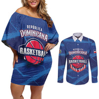 Custom Dominican Republic Basketball Couples Matching Off Shoulder Short Dress and Long Sleeve Button Shirt Enjoy The Game