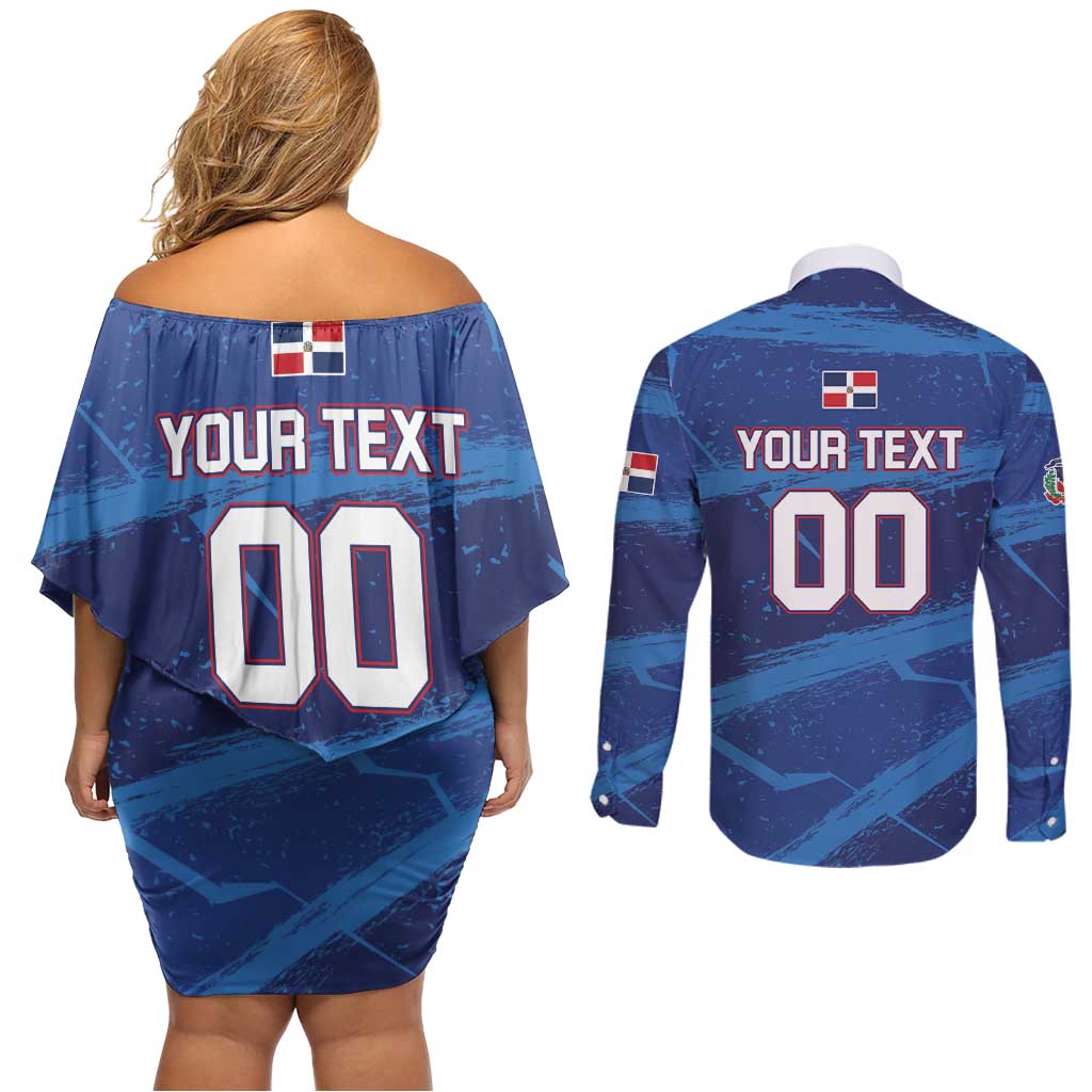 Custom Dominican Republic Basketball Couples Matching Off Shoulder Short Dress and Long Sleeve Button Shirt Enjoy The Game