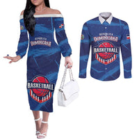 Custom Dominican Republic Basketball Couples Matching Off The Shoulder Long Sleeve Dress and Long Sleeve Button Shirt Enjoy The Game