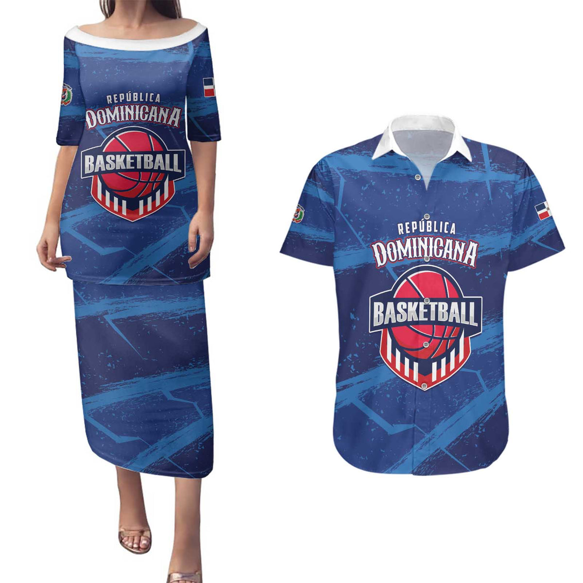 Custom Dominican Republic Basketball Couples Matching Puletasi and Hawaiian Shirt Enjoy The Game