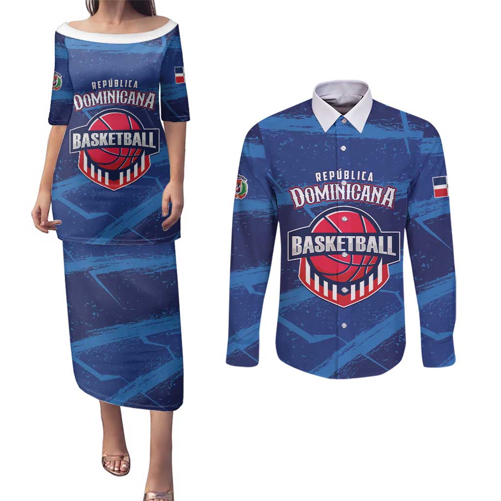 Custom Dominican Republic Basketball Couples Matching Puletasi and Long Sleeve Button Shirt Enjoy The Game