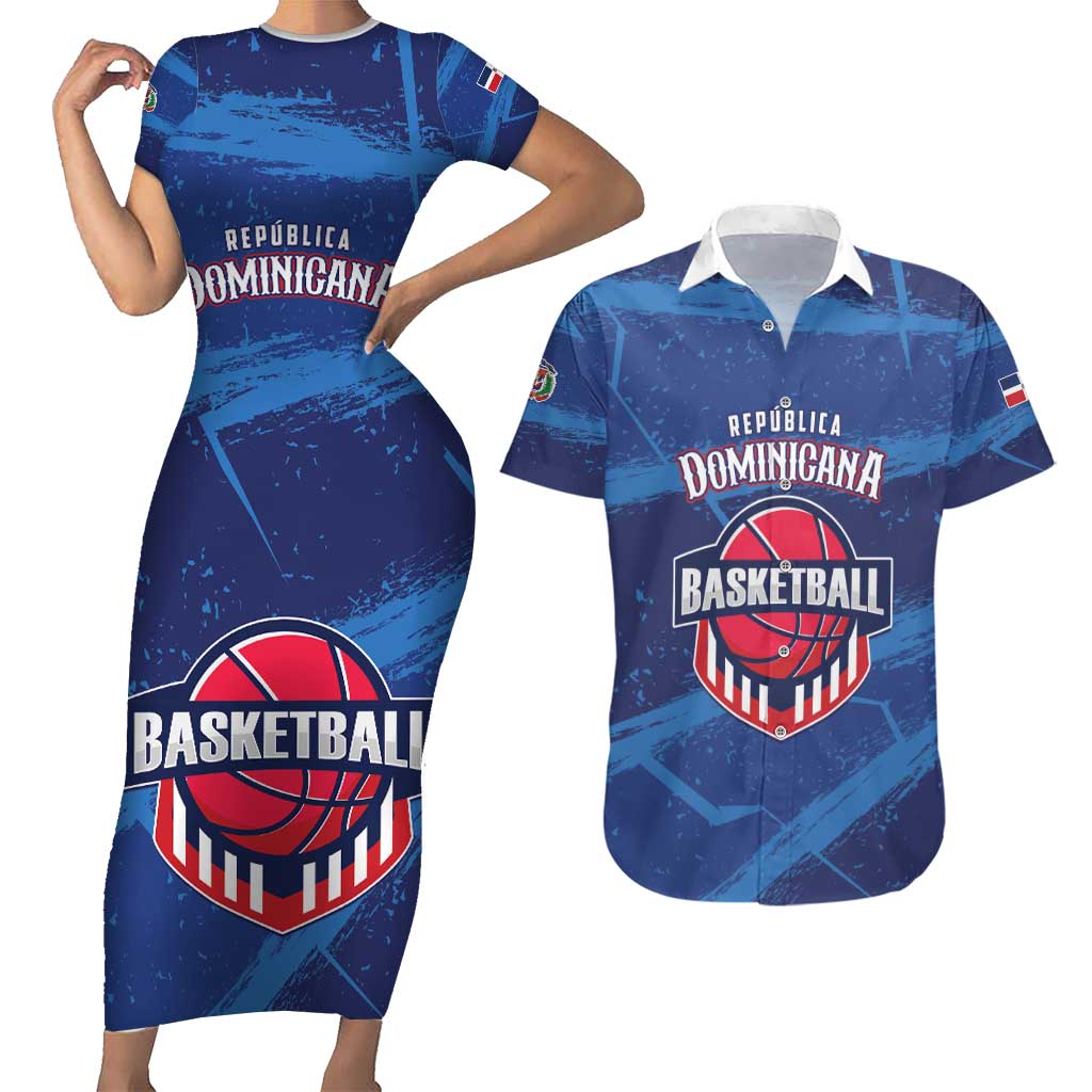 Custom Dominican Republic Basketball Couples Matching Short Sleeve Bodycon Dress and Hawaiian Shirt Enjoy The Game