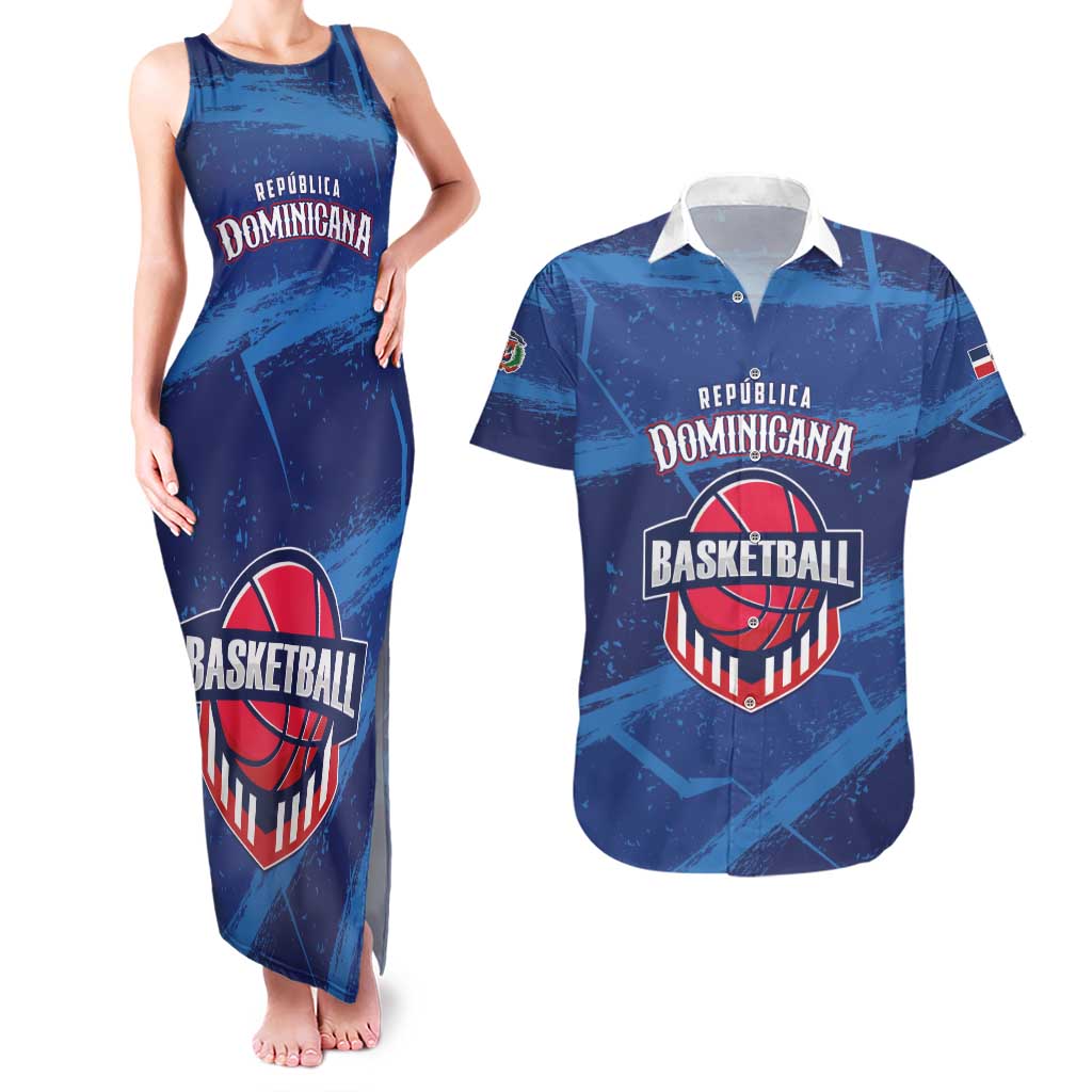 Custom Dominican Republic Basketball Couples Matching Tank Maxi Dress and Hawaiian Shirt Enjoy The Game