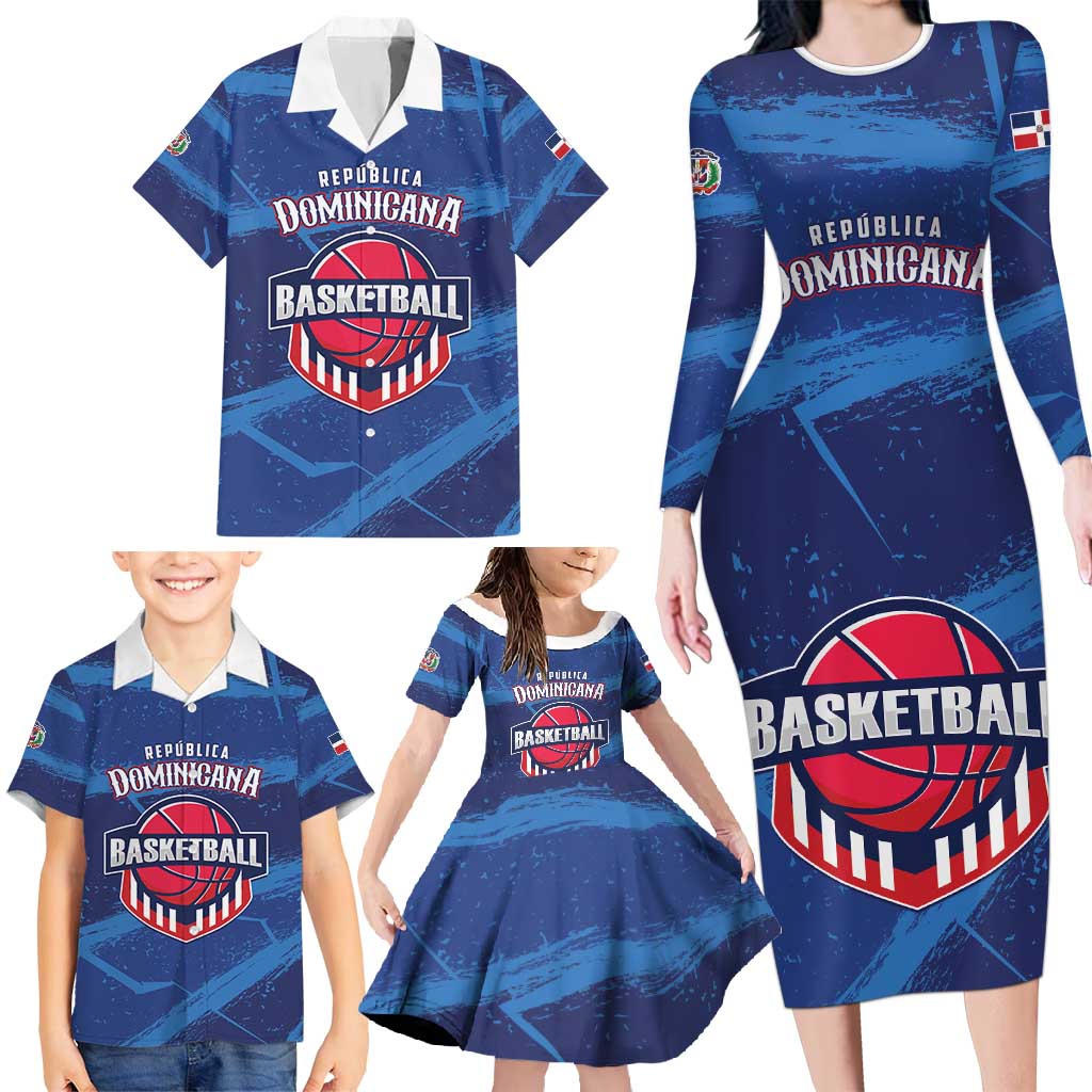 Custom Dominican Republic Basketball Family Matching Long Sleeve Bodycon Dress and Hawaiian Shirt Enjoy The Game